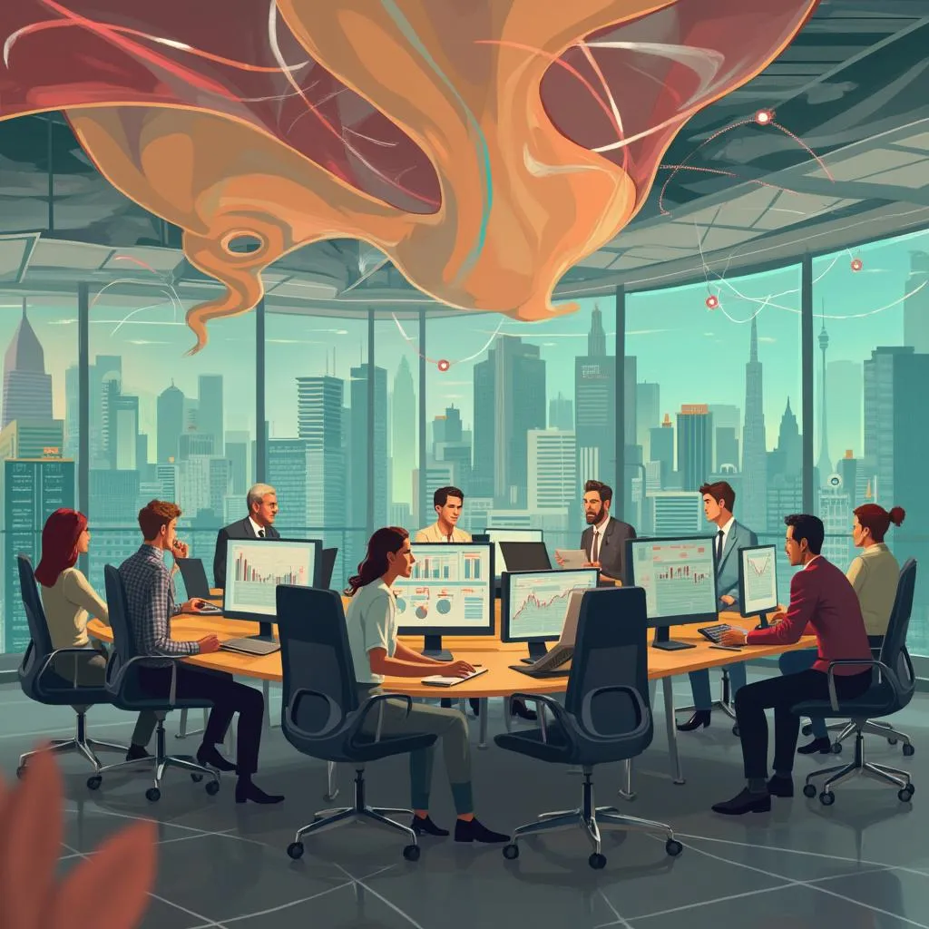 Equipo de consultoría financiera trabajando con tecnología innovadora